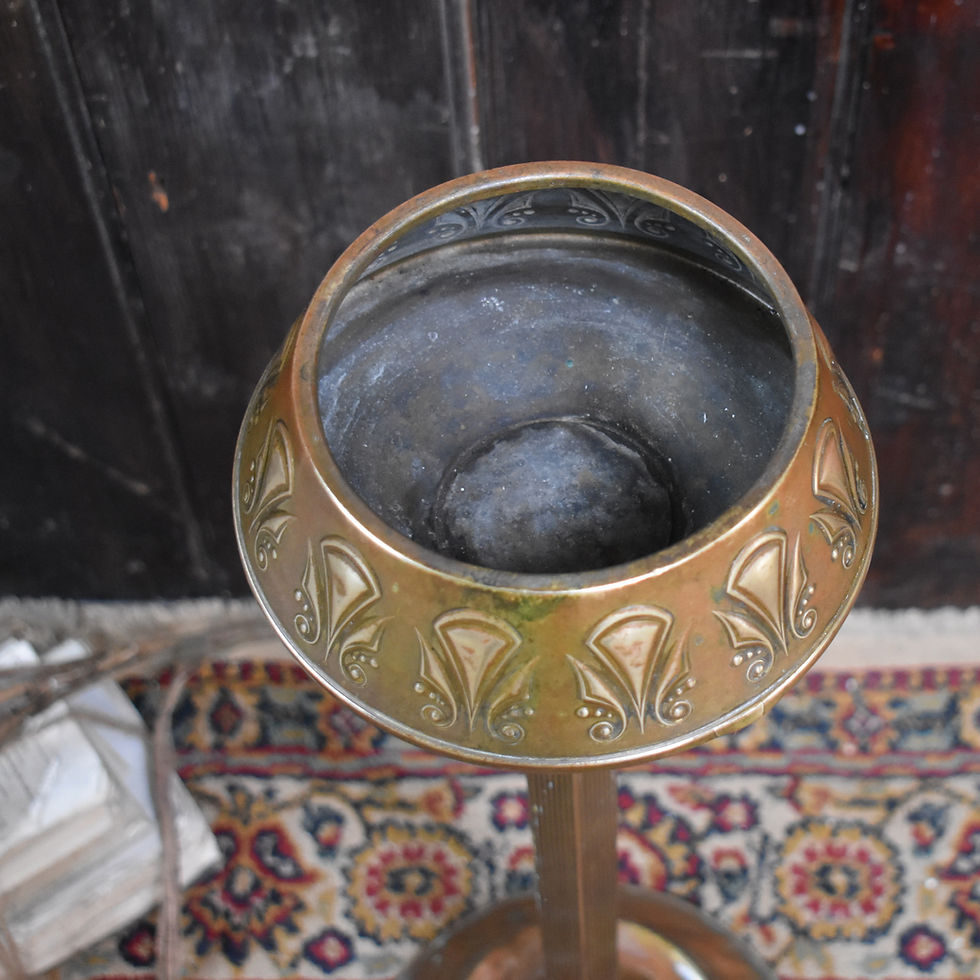 Thumbnail: Antique Royal Daalderop Holland KMD Repousse Brass Column Jardiniere Plant Stand
