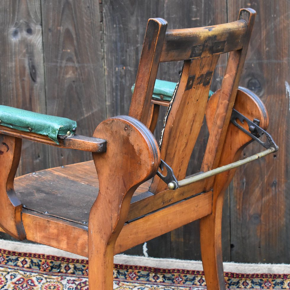 Thumbnail: Antique Edwardian Leather and Beechwood Adjustable Barbers Dentist Chair