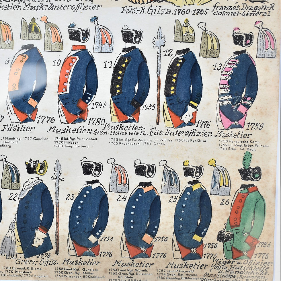 Thumbnail: Antique 1756 German Kurhessian Infantry Regiment Hand Tinted Army Print Picture