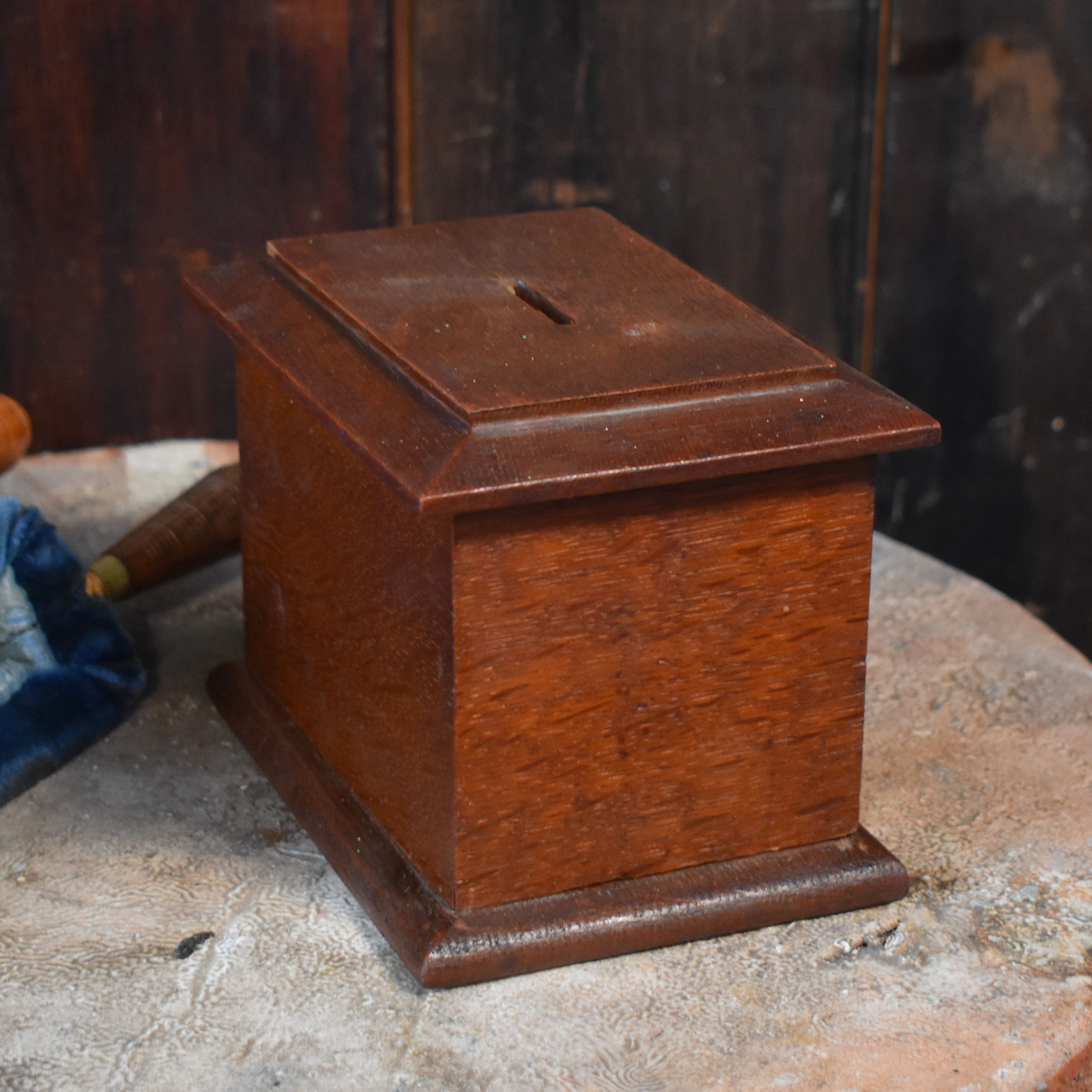 Antique Church Donation Box English Oak Victorian Chapel Money Collection Caddy