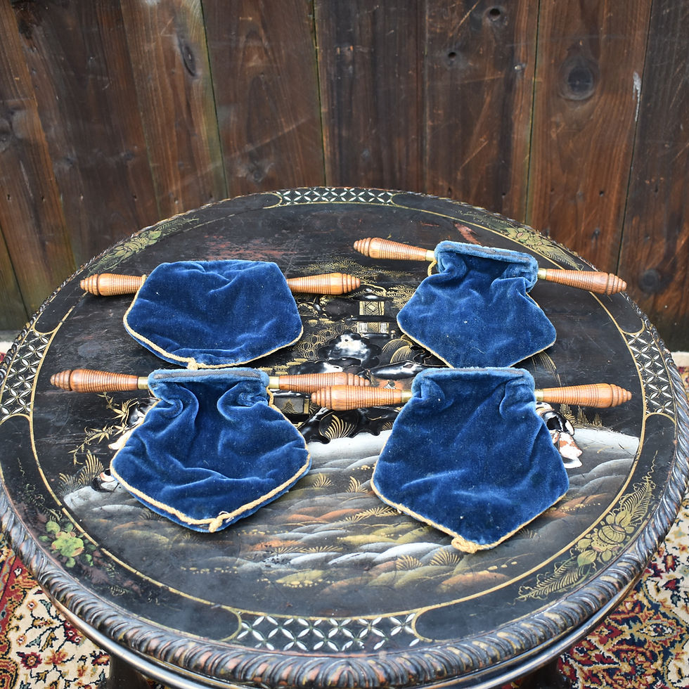 Thumbnail: Antique Church Chapel Turned Oak Velvet Donation Collection Pouch Four Available