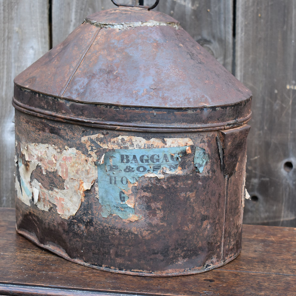 Thumbnail: Antique Large Military Navy Uniform Helmet Hat Box Tin Case With Travel Labels