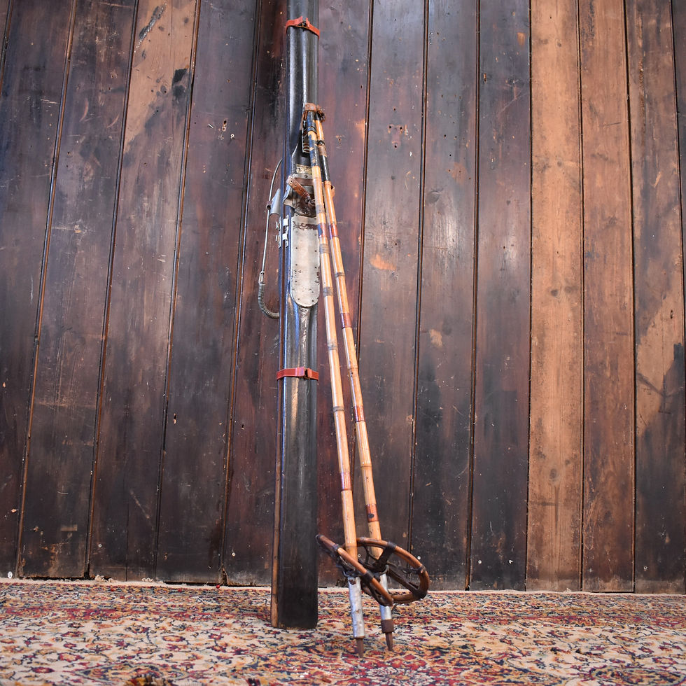 Thumbnail: Rare 1930s Wooden Skis Antique Bussoz-Sports Paris & Sport Hummel Bamboo Poles