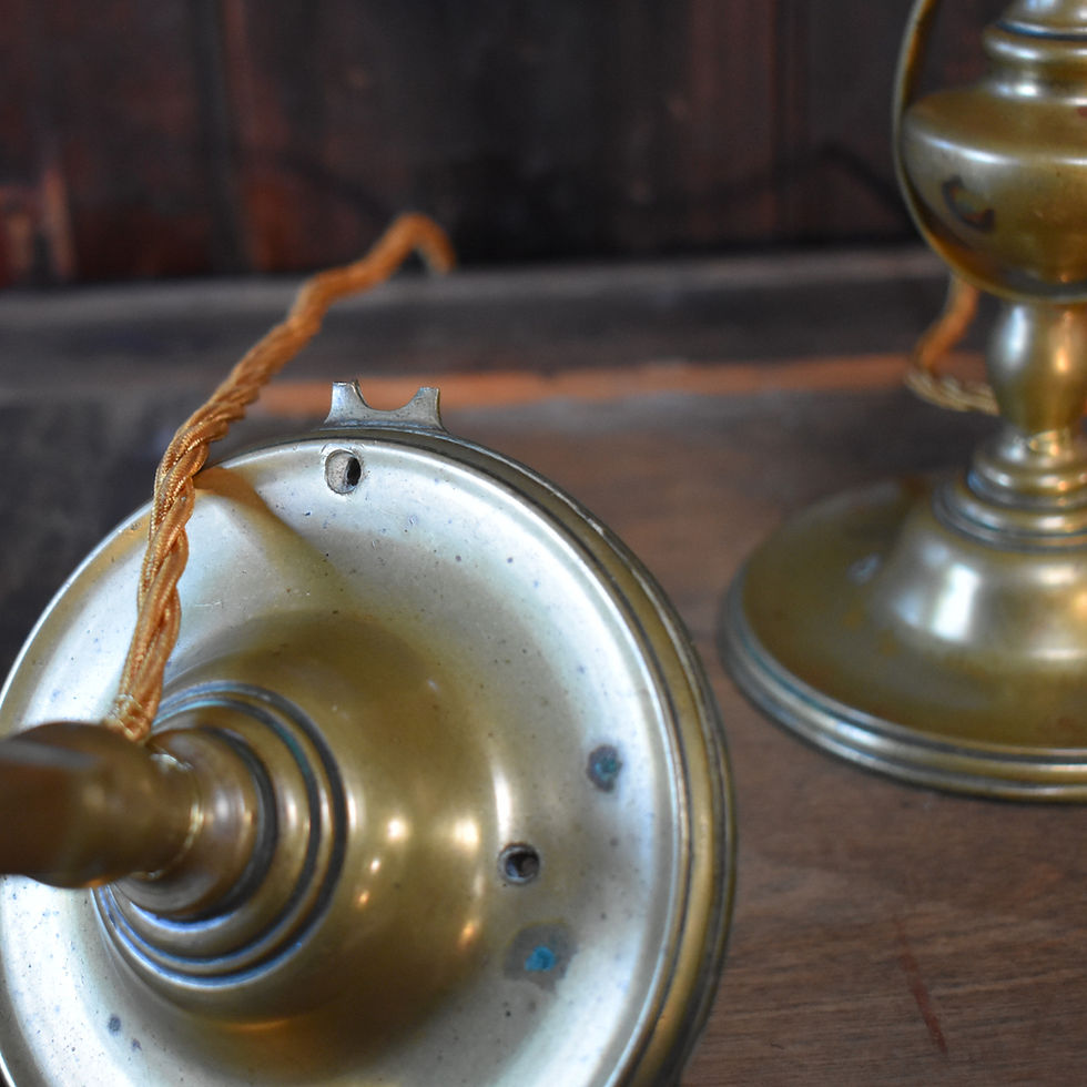 Thumbnail: Antique Heavy Brass Ships Master Suite Gimbal Light Lamp Pair