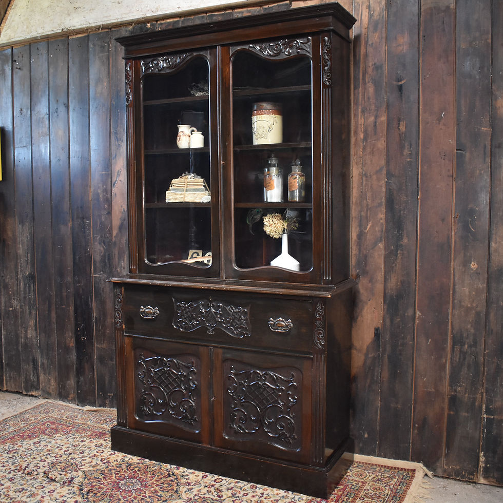 Thumbnail: Antique Fine Late Victorian Jacobean Revival Mahogany Secretaire Desk Bookcase