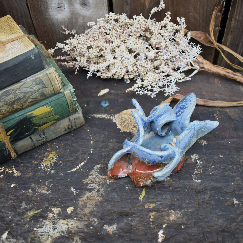 Thumbnail: Vintage Hand Made Rustic Blue Glazed Wave Studio Pottery Table Sculpture Dish