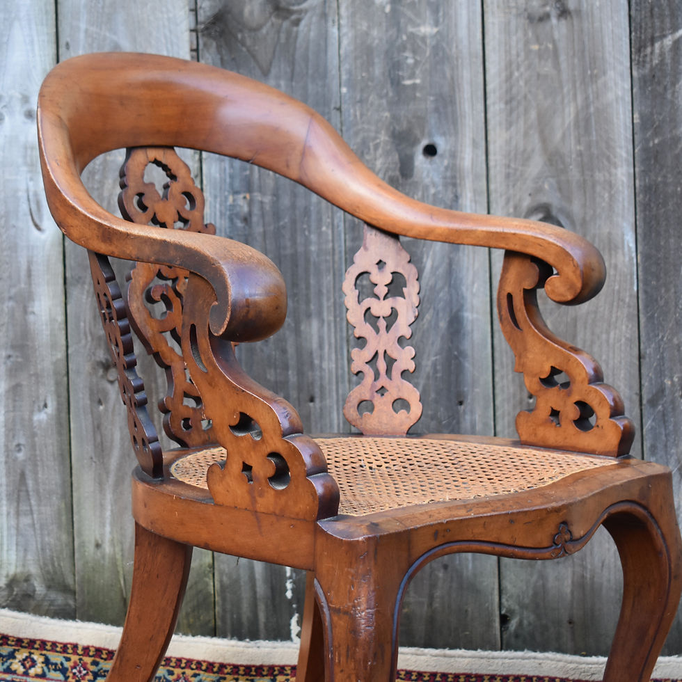 Thumbnail: Antique Regency Fine Walnut and Mahogany Library Desk Cane Open Arm Chair