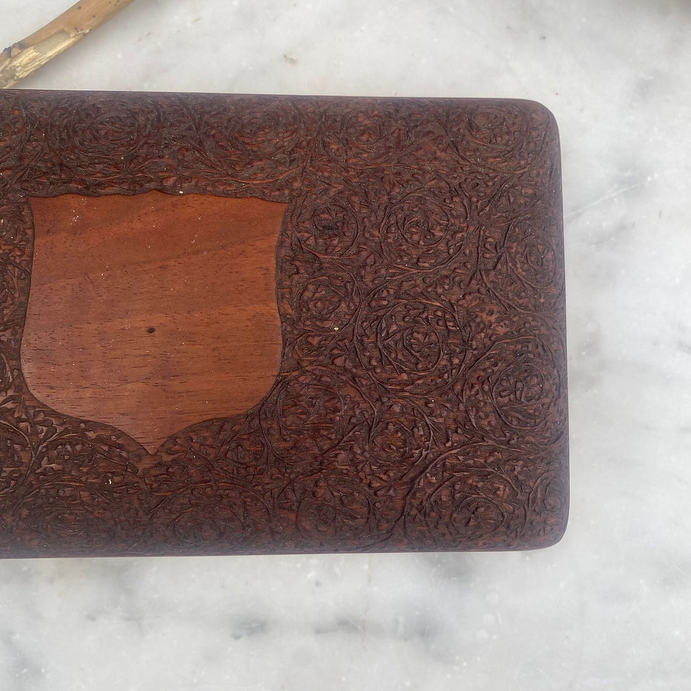 Thumbnail: Antique 1920s Hand Carved Indian Rosewood Cigar Cigarette Case Pencil Pen Box