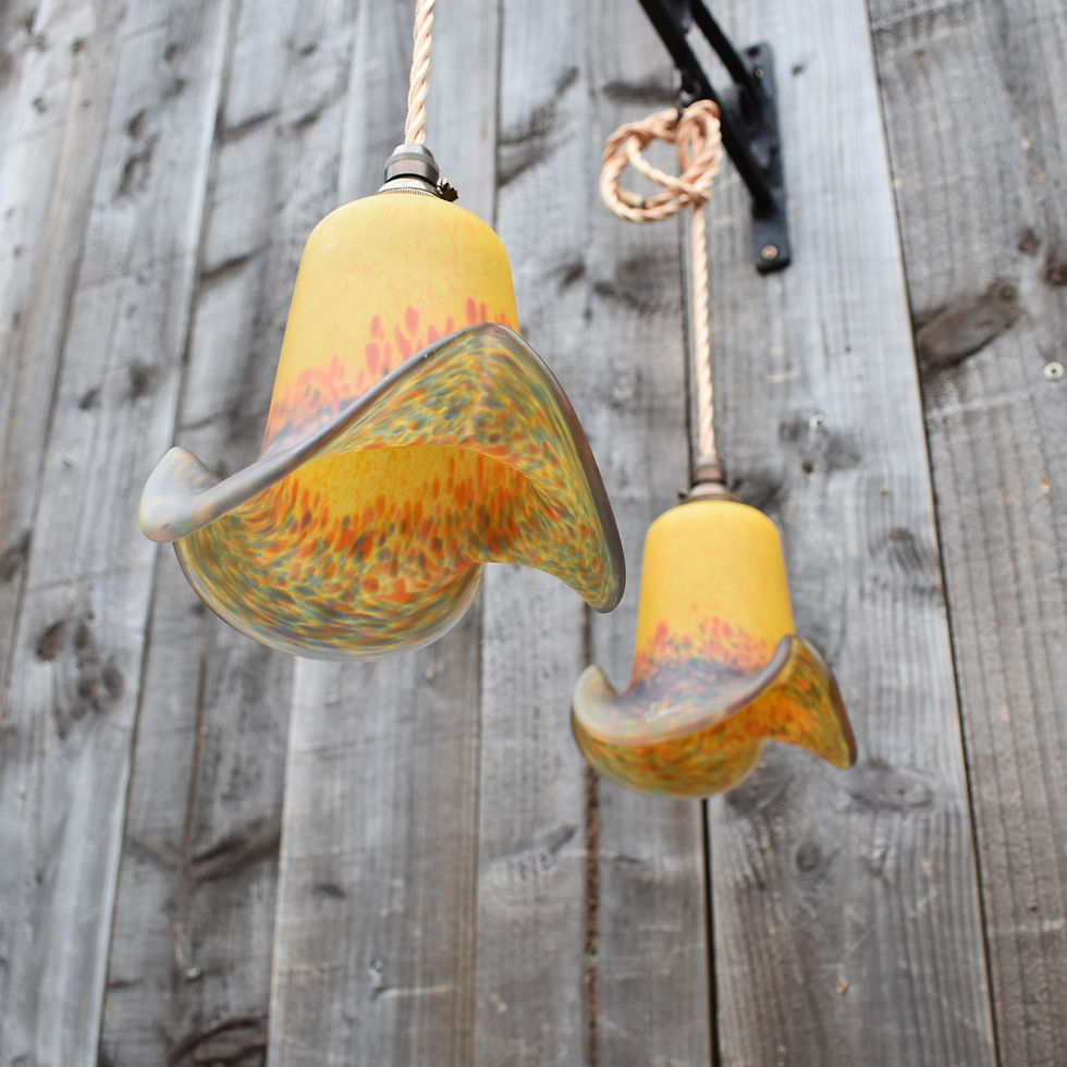 Thumbnail: Antique Rare Vianne Art De France Tulip Glass Pendent Downlights Set of Three
