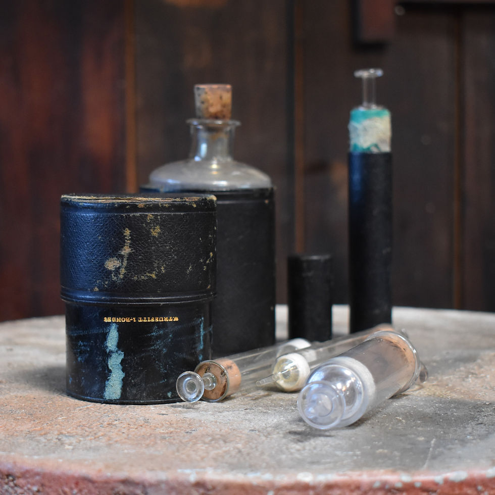 Thumbnail: Antique Glass Medical Syringes With Plungers Victorian Leather Case Box Set of 4