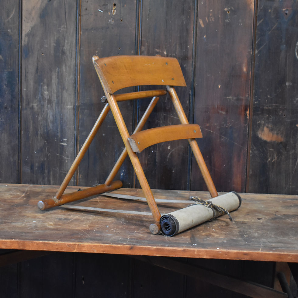 Thumbnail: Antique Campaig Folding Chair Rare Beech Lounger Roll Up Canvas Deck Beach Mat