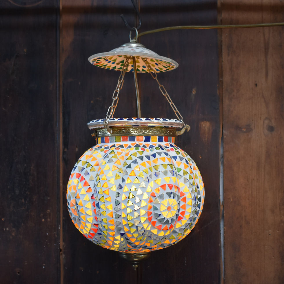 Thumbnail: Vintage Handmade Mosaic Glass Pumpkin Hundi Hanging Pendant Light Fully Rewired