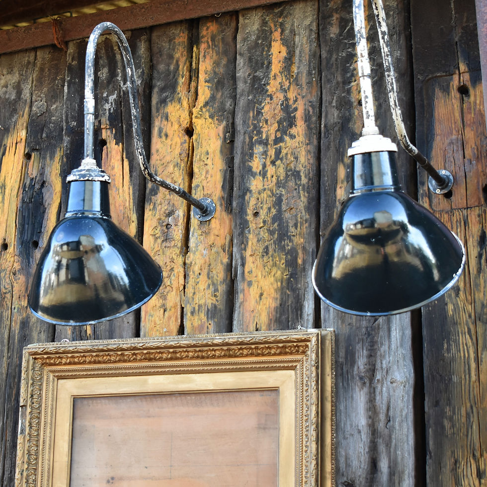 Thumbnail: Antique Vintage Swan Neck Wall Lights English Enamel Black Pub Restaurant 3 Avai