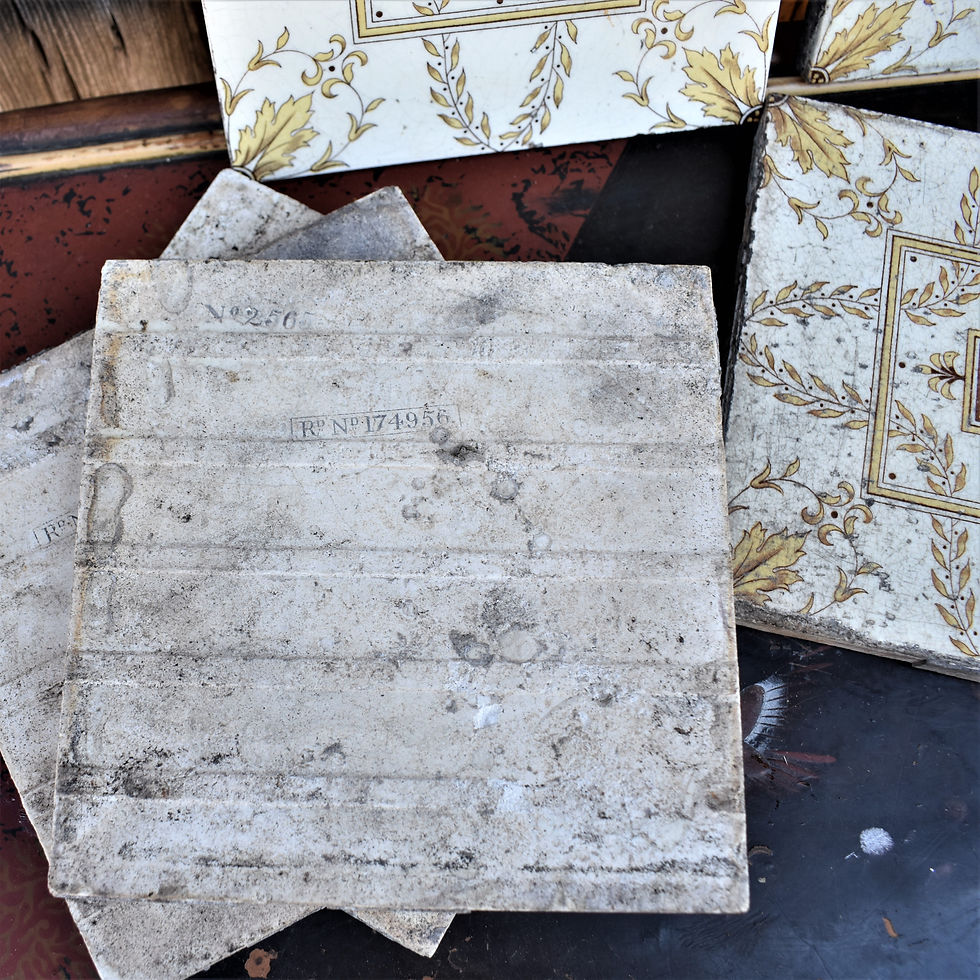 Thumbnail: Antique 1900 Minton Tint and Print Stoke on Trent Tiles Set of Six