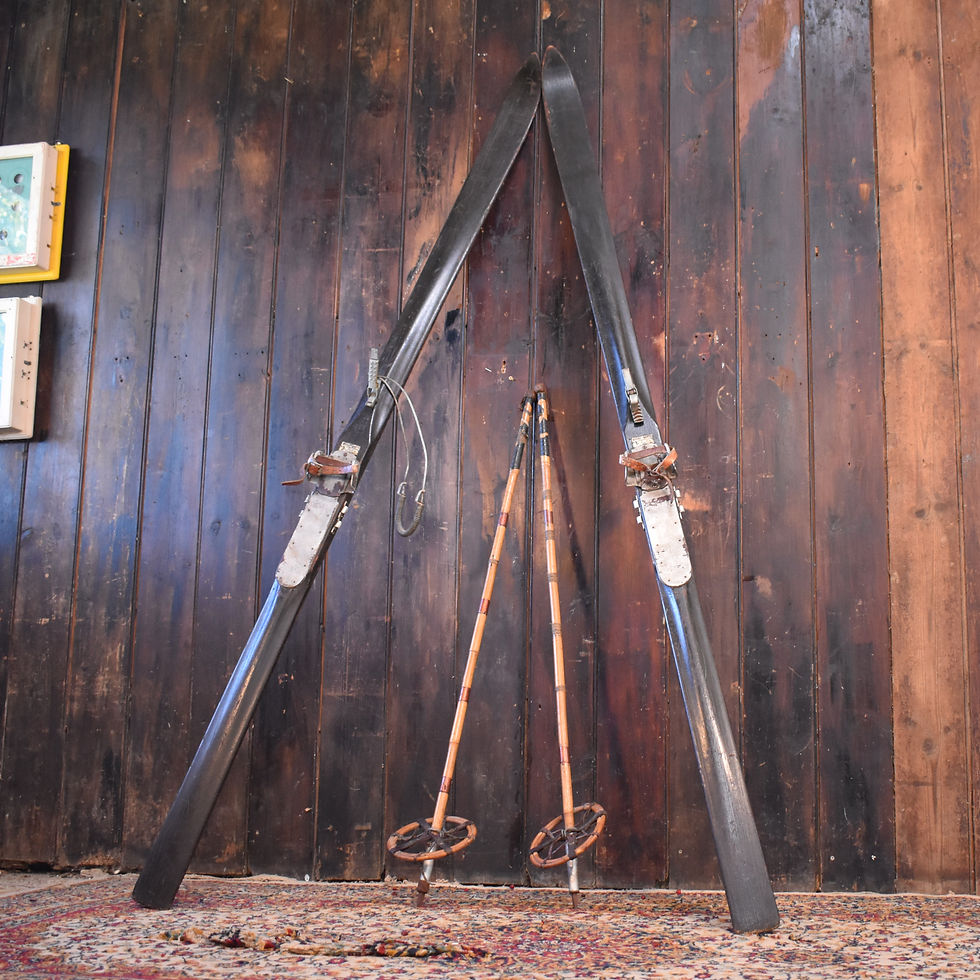Thumbnail: Rare 1930s Wooden Skis Antique Bussoz-Sports Paris & Sport Hummel Bamboo Poles