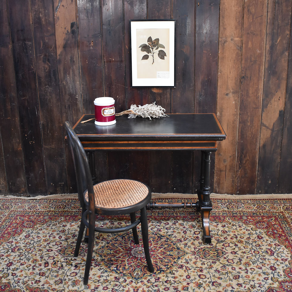 Thumbnail: Antique 1880s Aesthetic Movement Ebonised Burr Walnut Folding Card Console Table