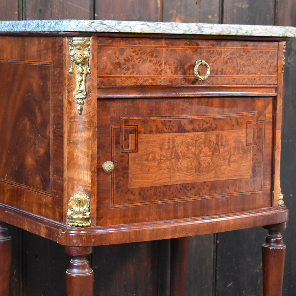 Thumbnail: Antique Marble Topped Cabinet Burr Walnut & Mahogany Bedside Nightstand Paris