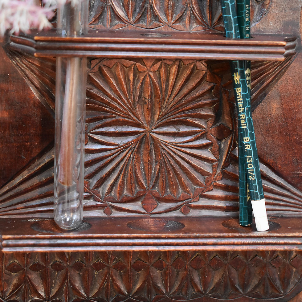 Thumbnail: Antique Handcarved Folk Art Spoon Flower Rack Pen Brush Wall Shelf Stand