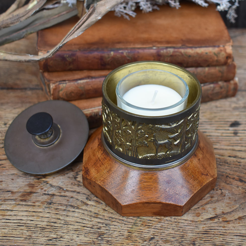 Thumbnail: Antique Hermann Haller (1880-1950) Swiss Brass Repousse Wooden Lidded Pot