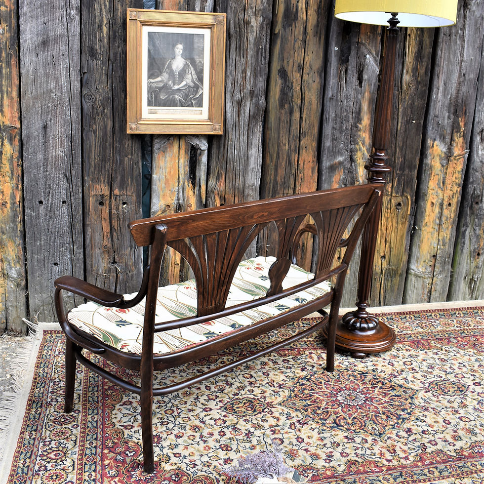 Thumbnail: Antique Gerbruder Thonet Bentwood Loveseat Bench No 221 Art Nouveau Fabric Sofa