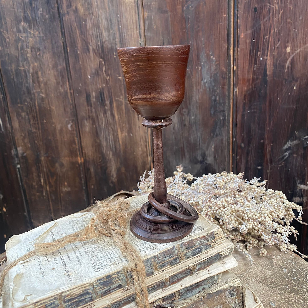 Thumbnail: Vintage Hand Turned Walnut 5th Anniversary Love Goblet Tealight Puzzle Cup