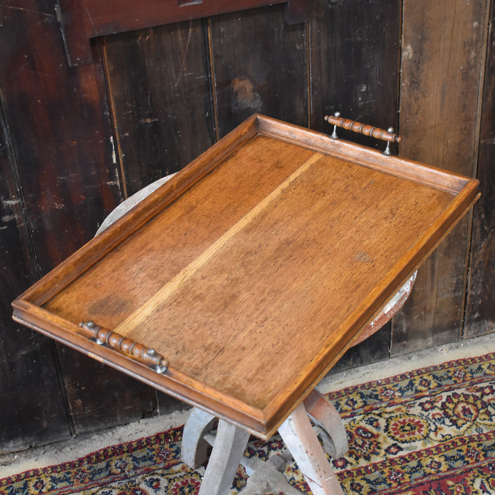 Thumbnail: Antique Butlers Serving Tray English Country House Oak Hand Turned Handles