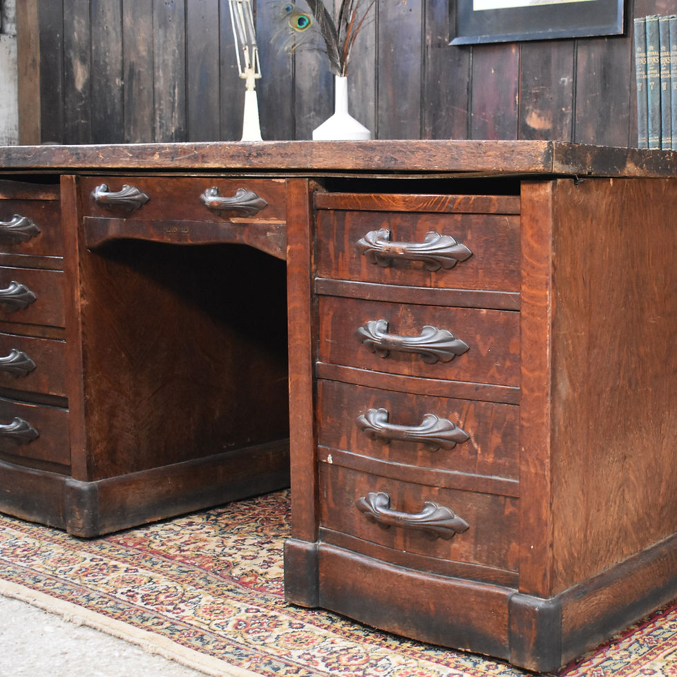 Thumbnail: Antique Leyden & Van Beest Oak Twin Pedistal Country House Large Estate Desk
