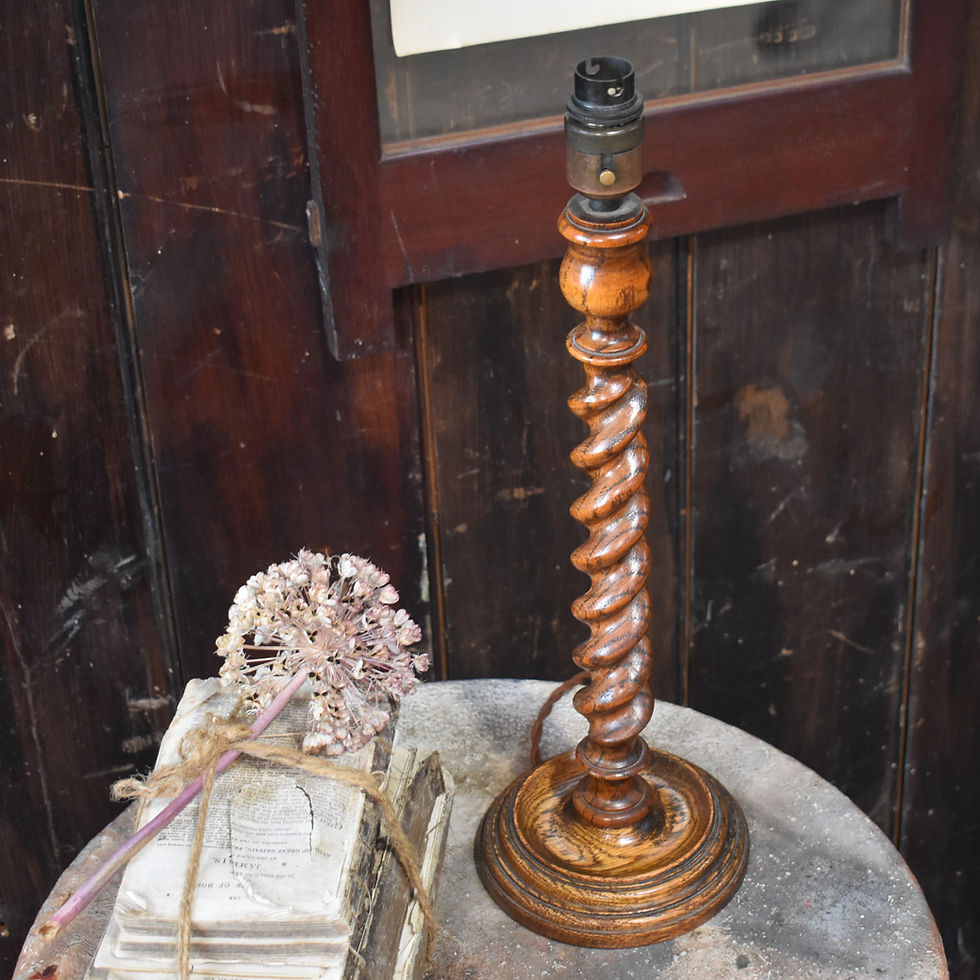 Thumbnail: Antique Table Lamp Early 20th Century English Oak Hand Carved Barley Twist