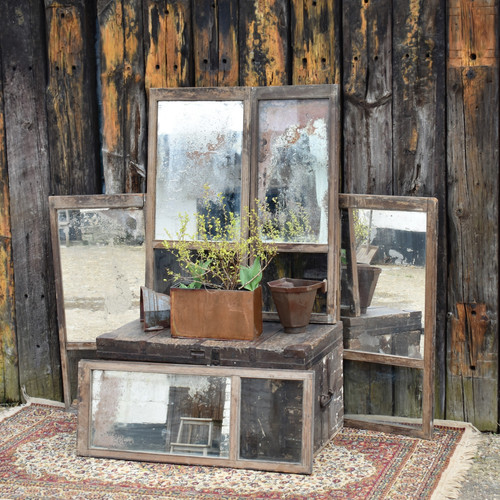 Antique Salvage Timeworn Wooden Foxed Mirror Window Door Set of 5