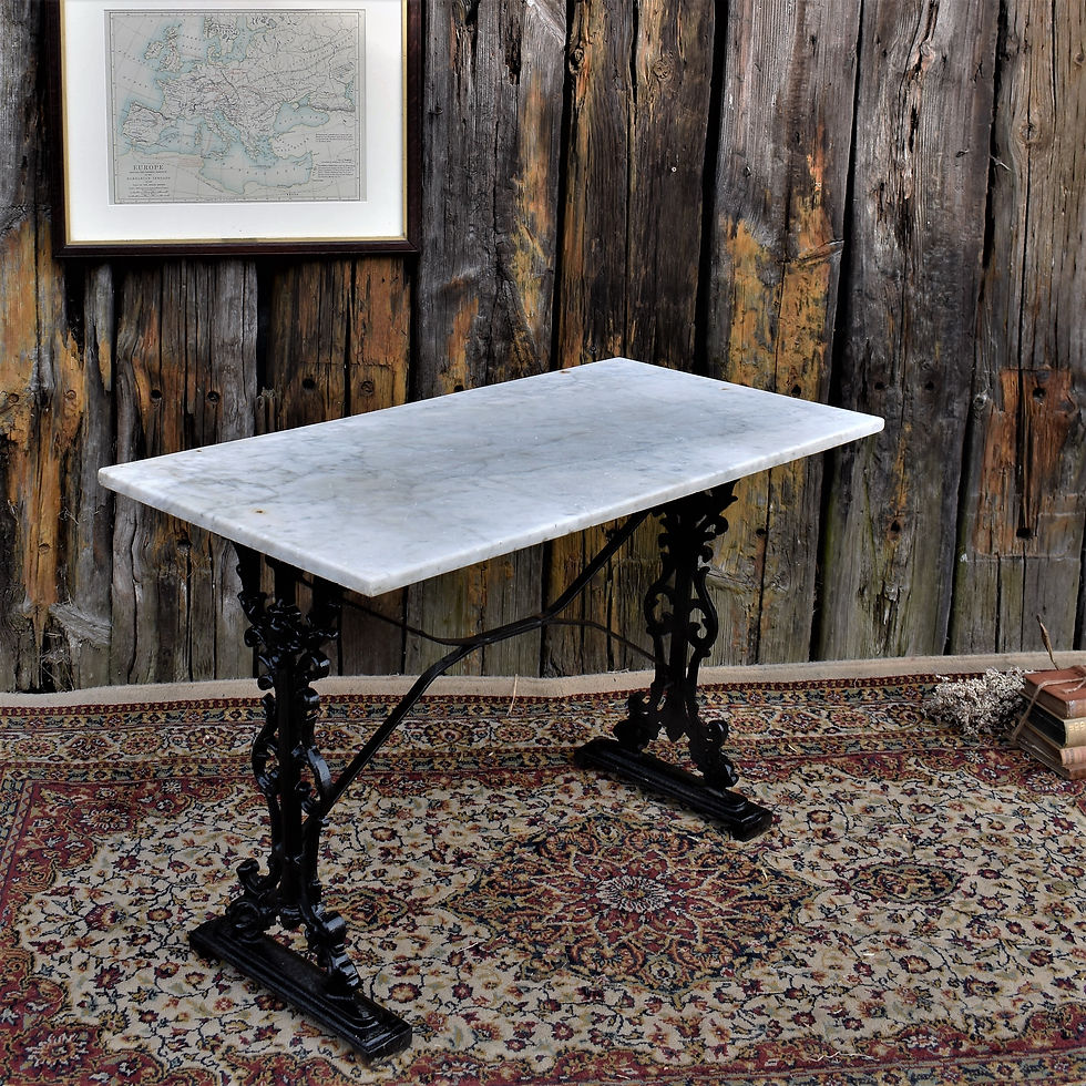 Thumbnail: Antique White Grey Carrara Marble Topped Cast Iron Outdoor Garden Console Table