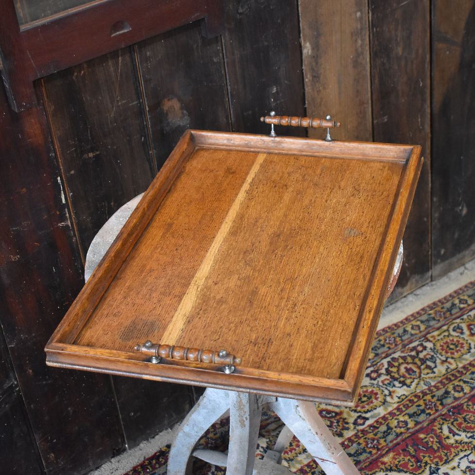 Thumbnail: Antique Butlers Serving Tray English Country House Oak Hand Turned Handles