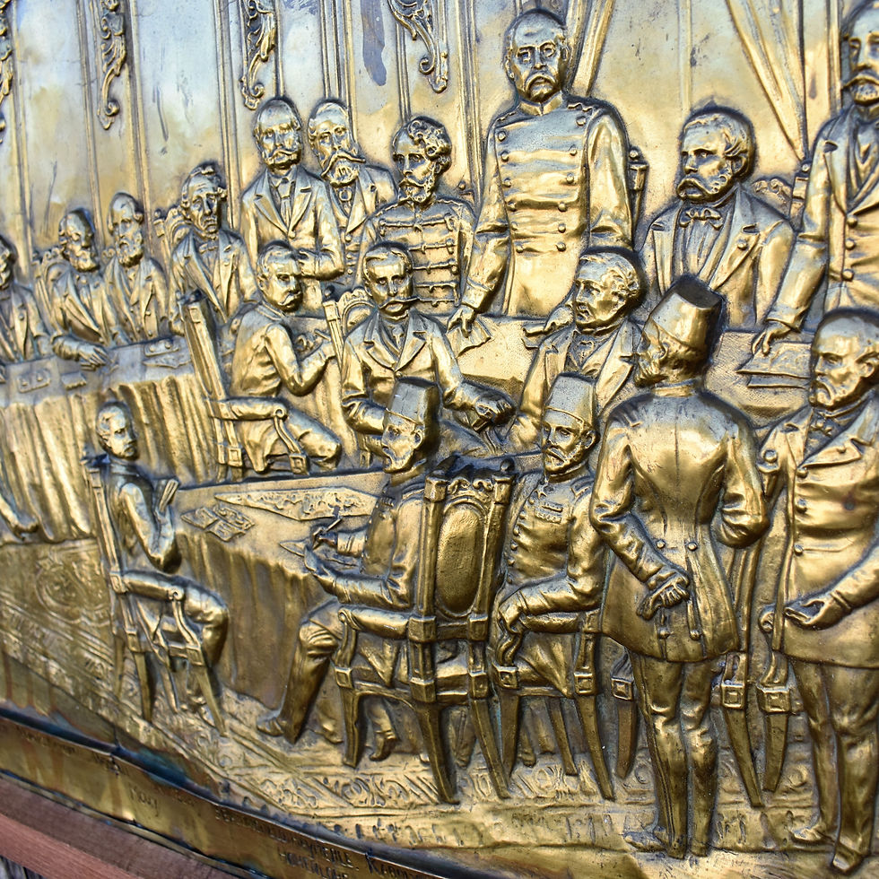 Thumbnail: Antique 1884 Arnold Anvers Berlin Conference Brass Repousse Plaque Picture