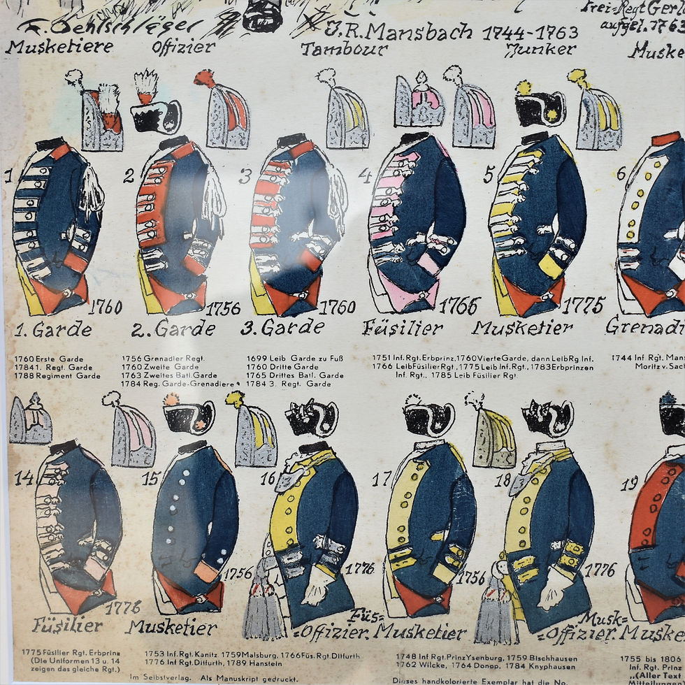 Thumbnail: Antique 1756 German Kurhessian Infantry Regiment Hand Tinted Army Print Picture