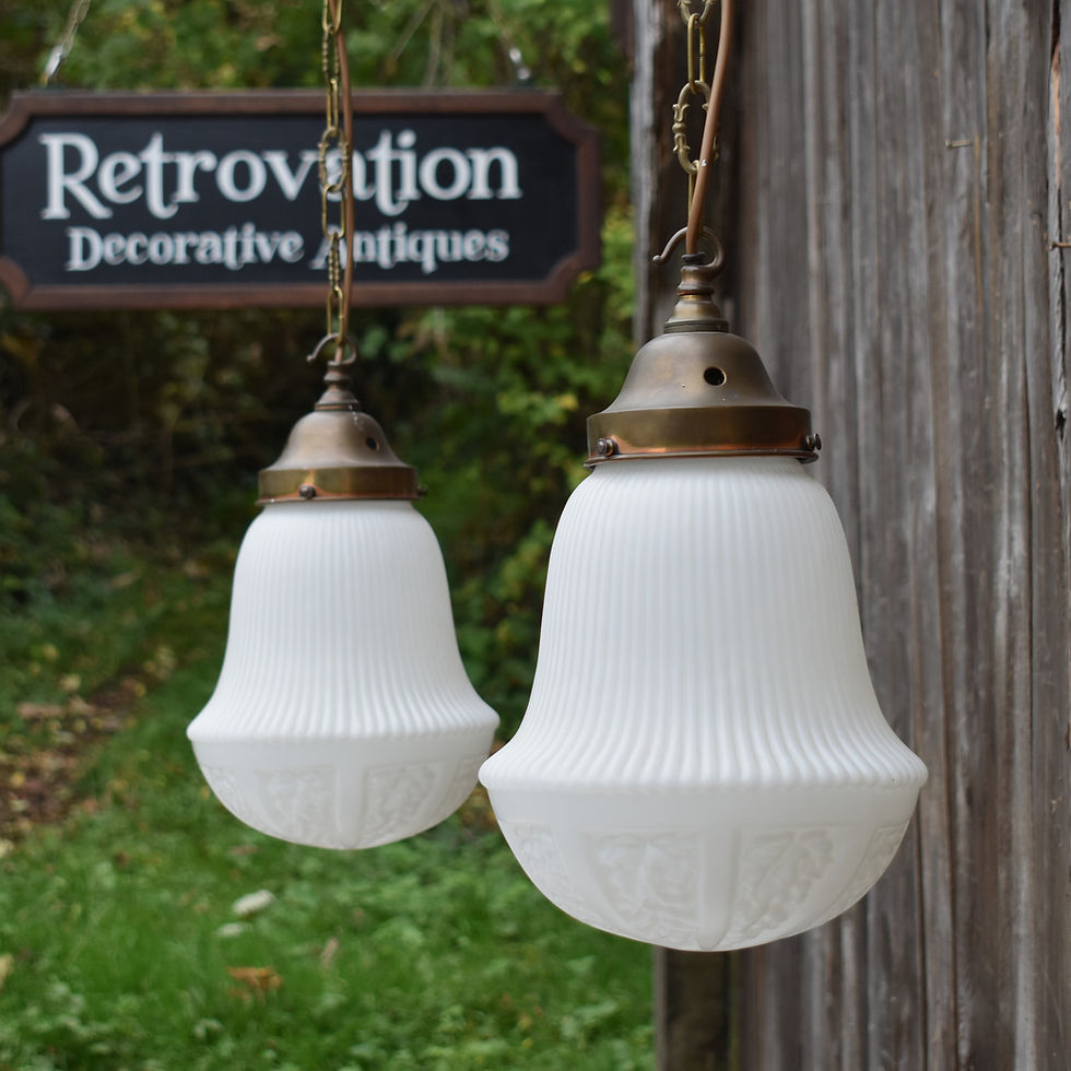 Thumbnail: Antique Early 20th Century Grape Embossed Opaline Glass Chapel Church Light Pair