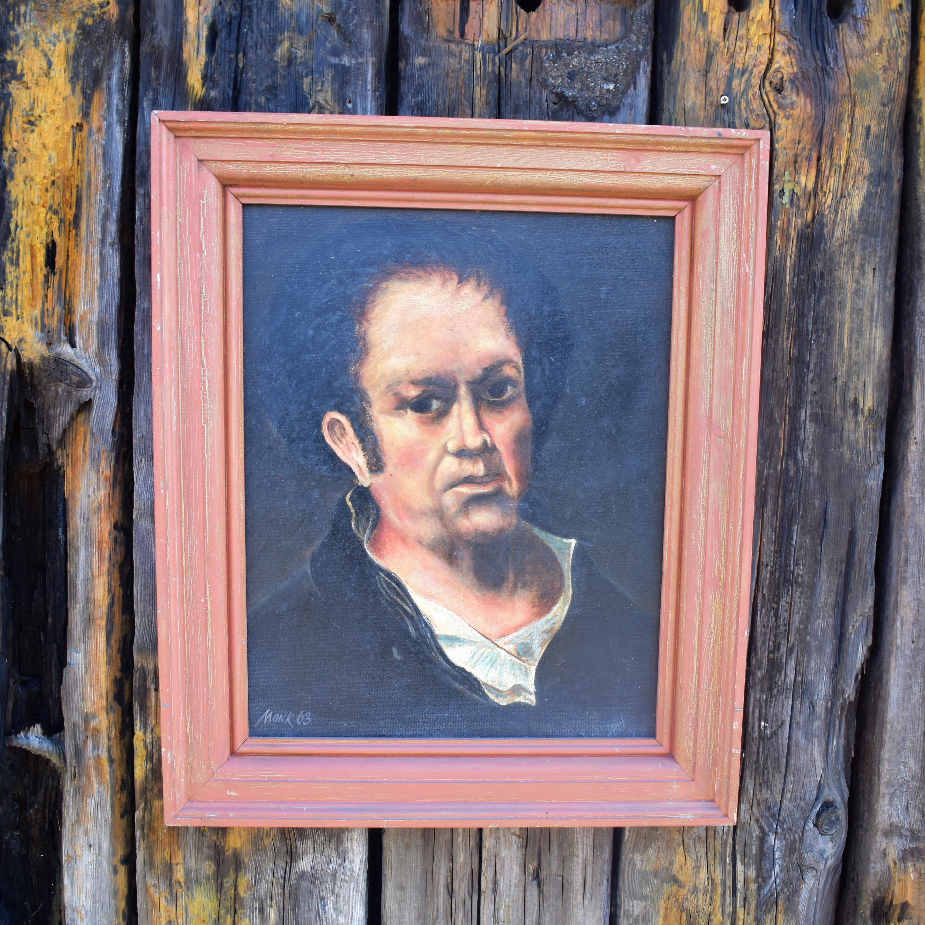 Vintage 1963 Roy Monk Original Moody Male Portrait Oil On Board Art Picture