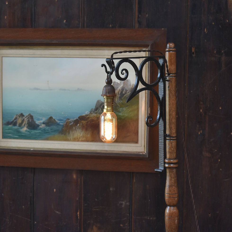 Thumbnail: Antique Reading Knitting Table English Turned Oak Craft Store Side Lamp Light