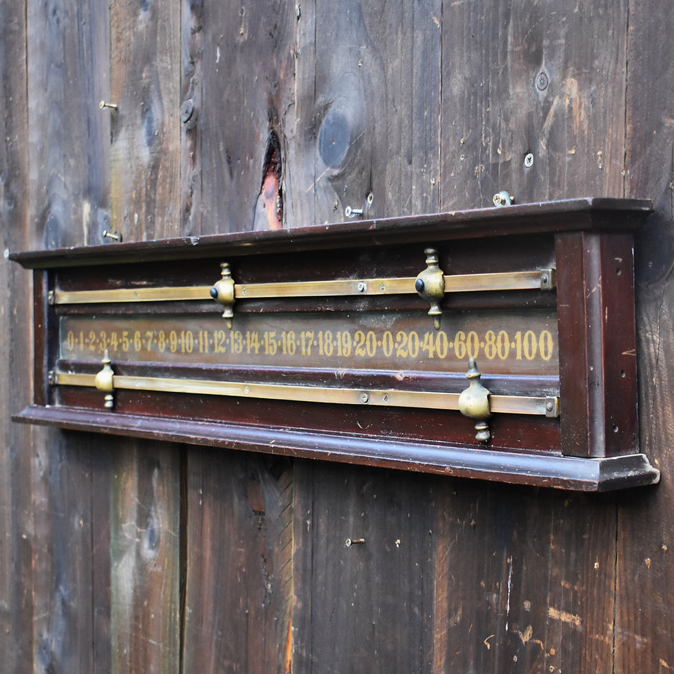 Thumbnail: Antique Mahogany Glass Backed Brass Markers Wall Mounted Snooker Scoreboard