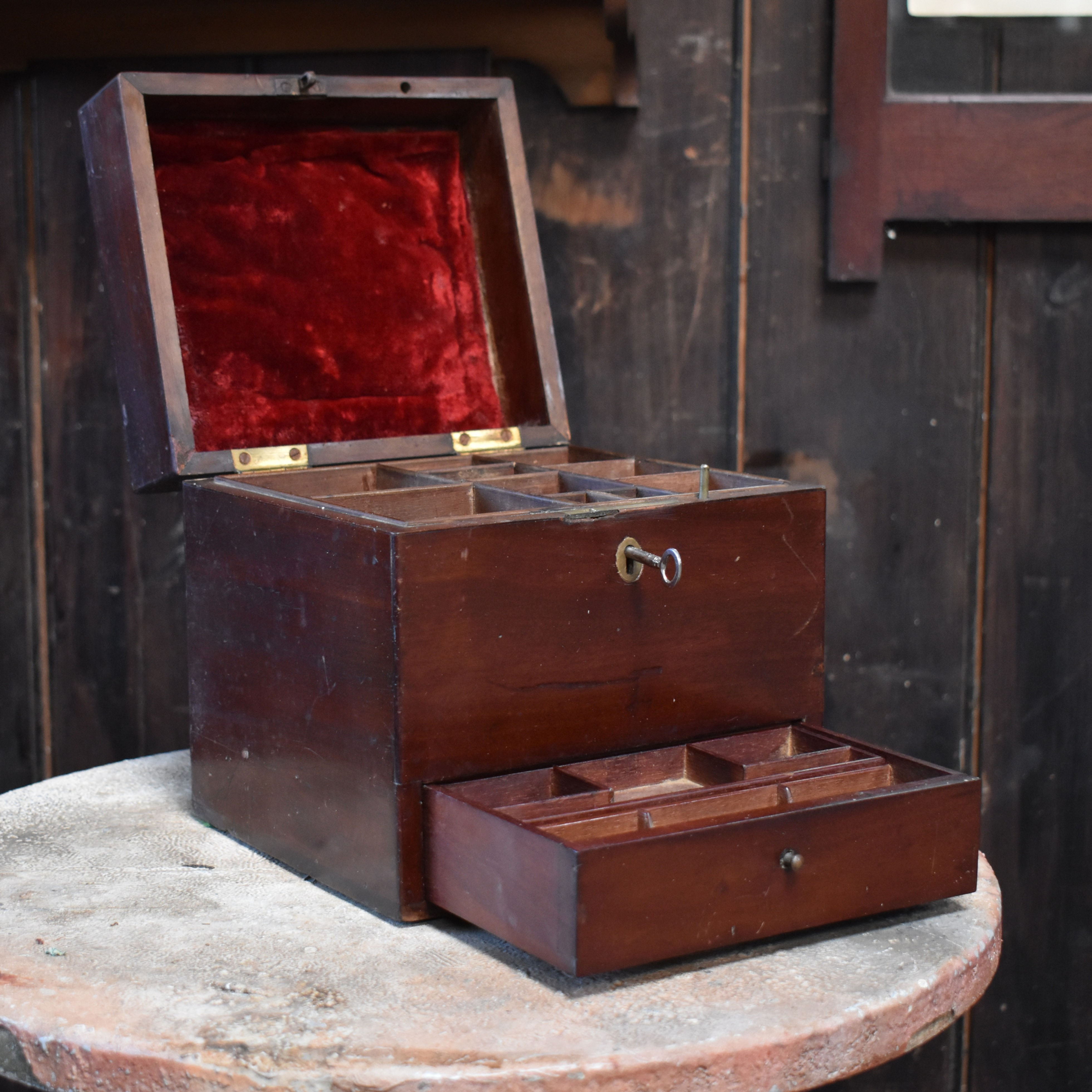 Georgian Mahogany Apothecay Box 1820s Chemist Case Travel Chest With Key