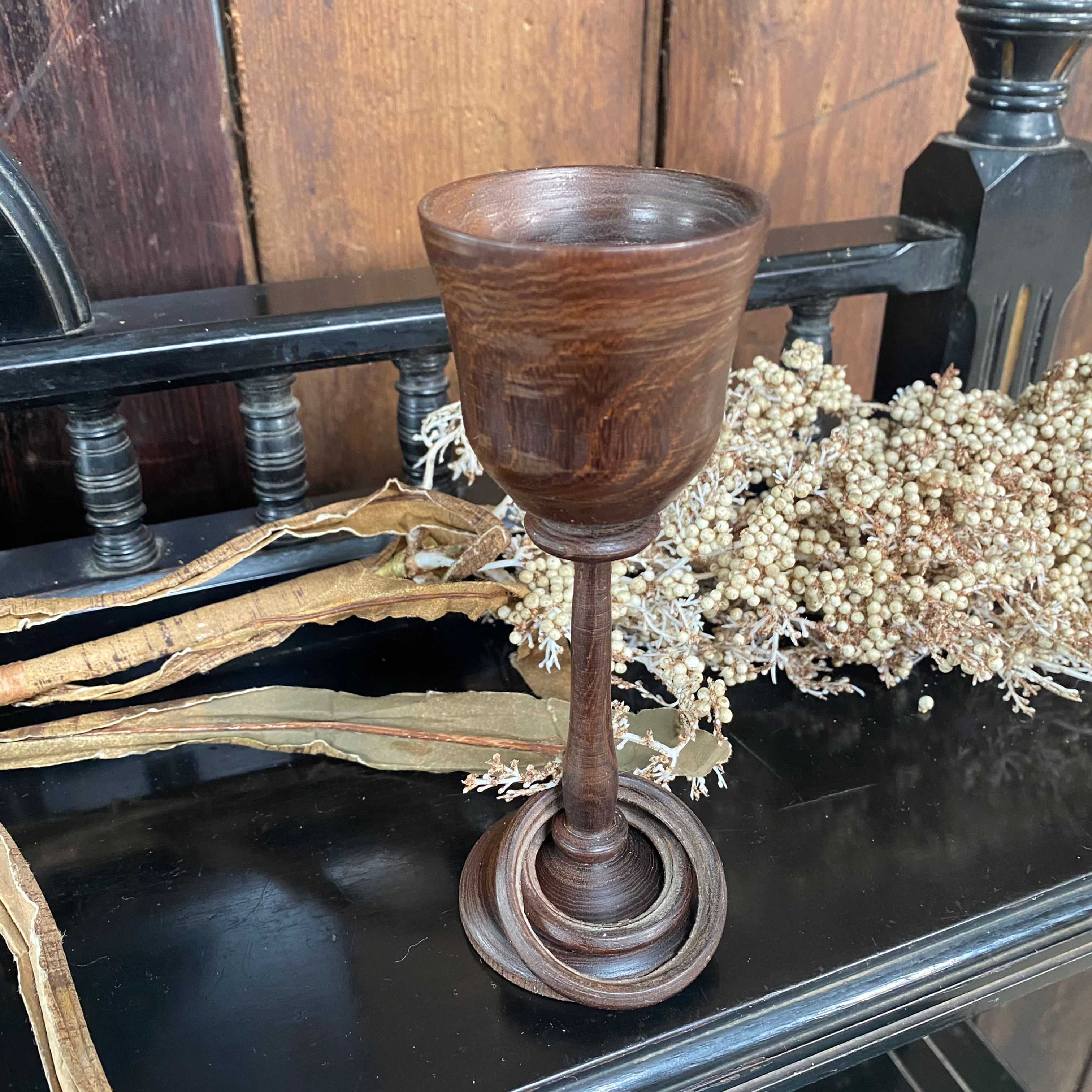 Vintage Hand Turned Walnut 5th Anniversary Love Goblet Tealight Puzzle Cup