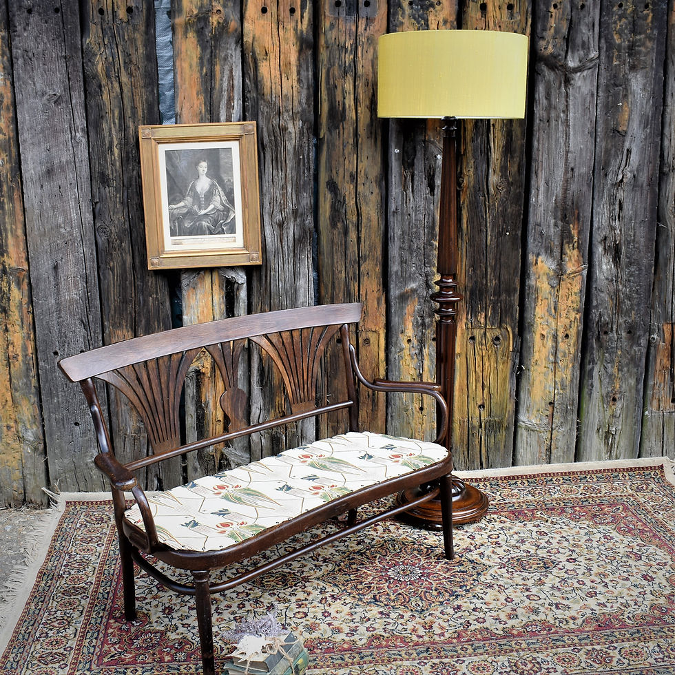 Thumbnail: Antique Gerbruder Thonet Bentwood Loveseat Bench No 221 Art Nouveau Fabric Sofa