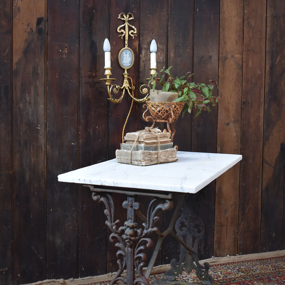Thumbnail: Antique White & Grey Marble Topped Rustic Cast Iron Outdoor Garden Table
