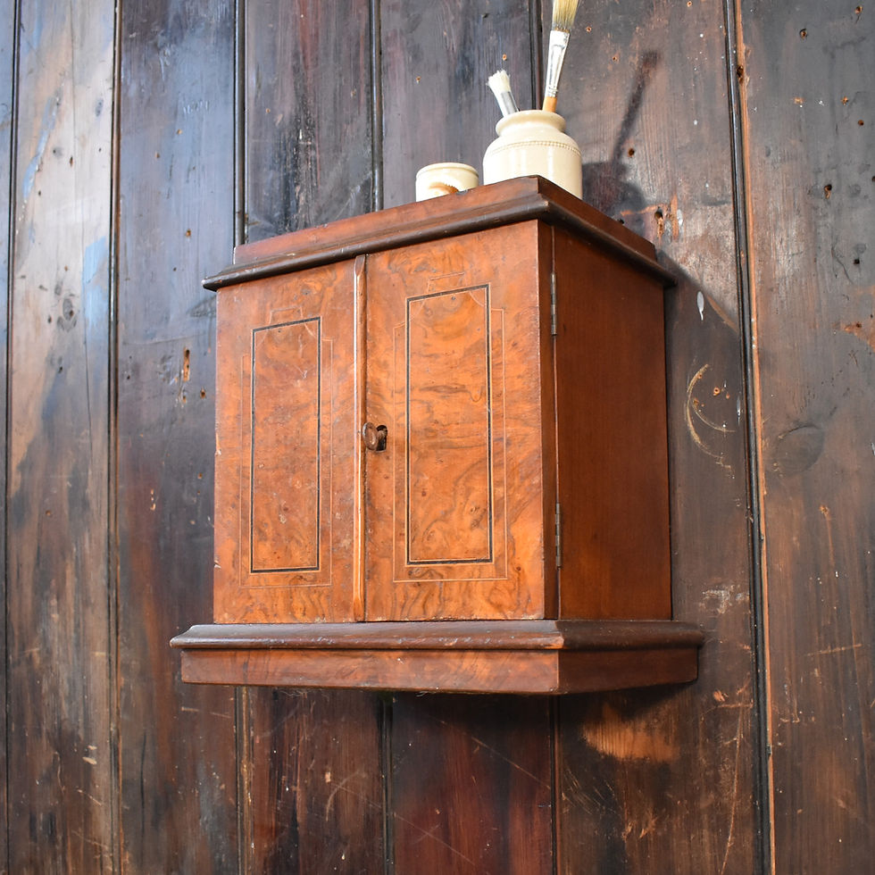 Thumbnail: Antique Burr Walnut Small Two Drawer Campaign Handle Bathroom Wall Cabinet
