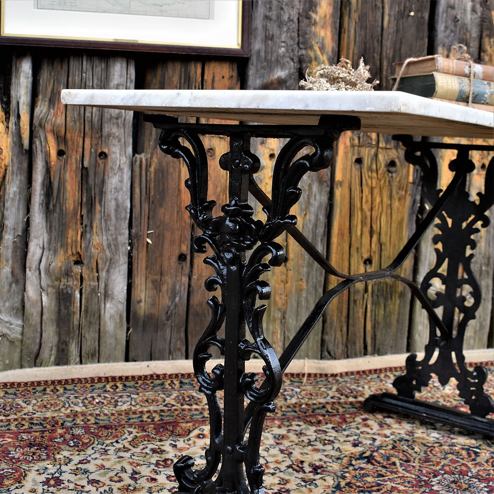 Thumbnail: Antique White Grey Carrara Marble Topped Cast Iron Outdoor Garden Console Table