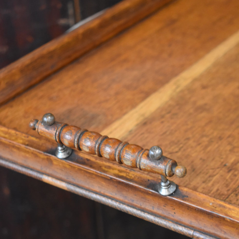 Thumbnail: Antique Butlers Serving Tray English Country House Oak Hand Turned Handles