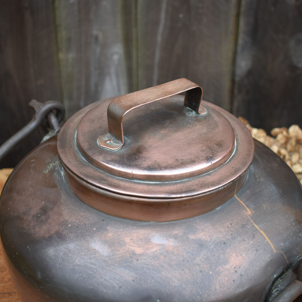 Thumbnail: Antique George III Copper Campfire Kettle Water Urn Blacksmith Iron Hanging Loop