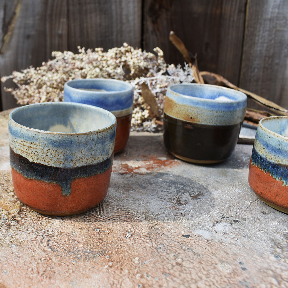 Thumbnail: Vintage Hand Thrown Studio Pottery Salt Glaze Sake Tea Cup Tumble Set 4