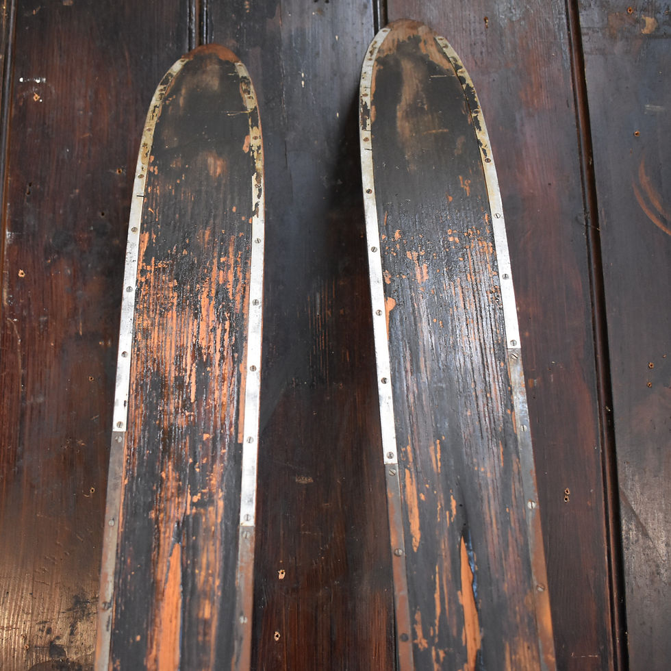Thumbnail: Rare 1930s Wooden Skis Antique Bussoz-Sports Paris & Sport Hummel Bamboo Poles