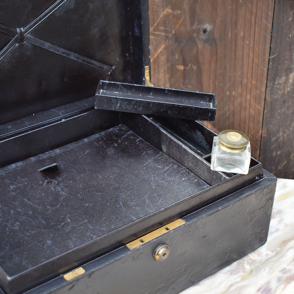Thumbnail: Antique Parkins & Gotto Correspondent Leather Writing Box With Bramah Lock & Key