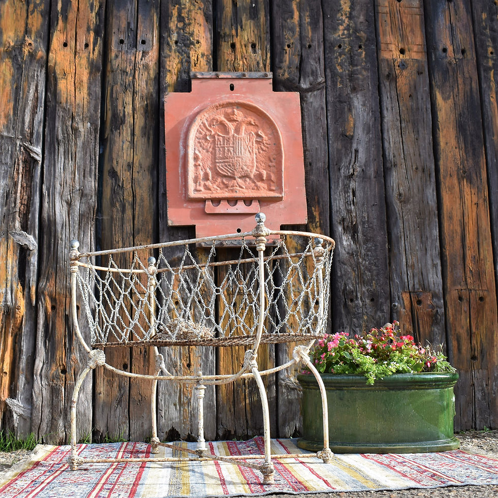 Thumbnail: Antique Victorian Cast Iron White Painted Cot Crib Planter