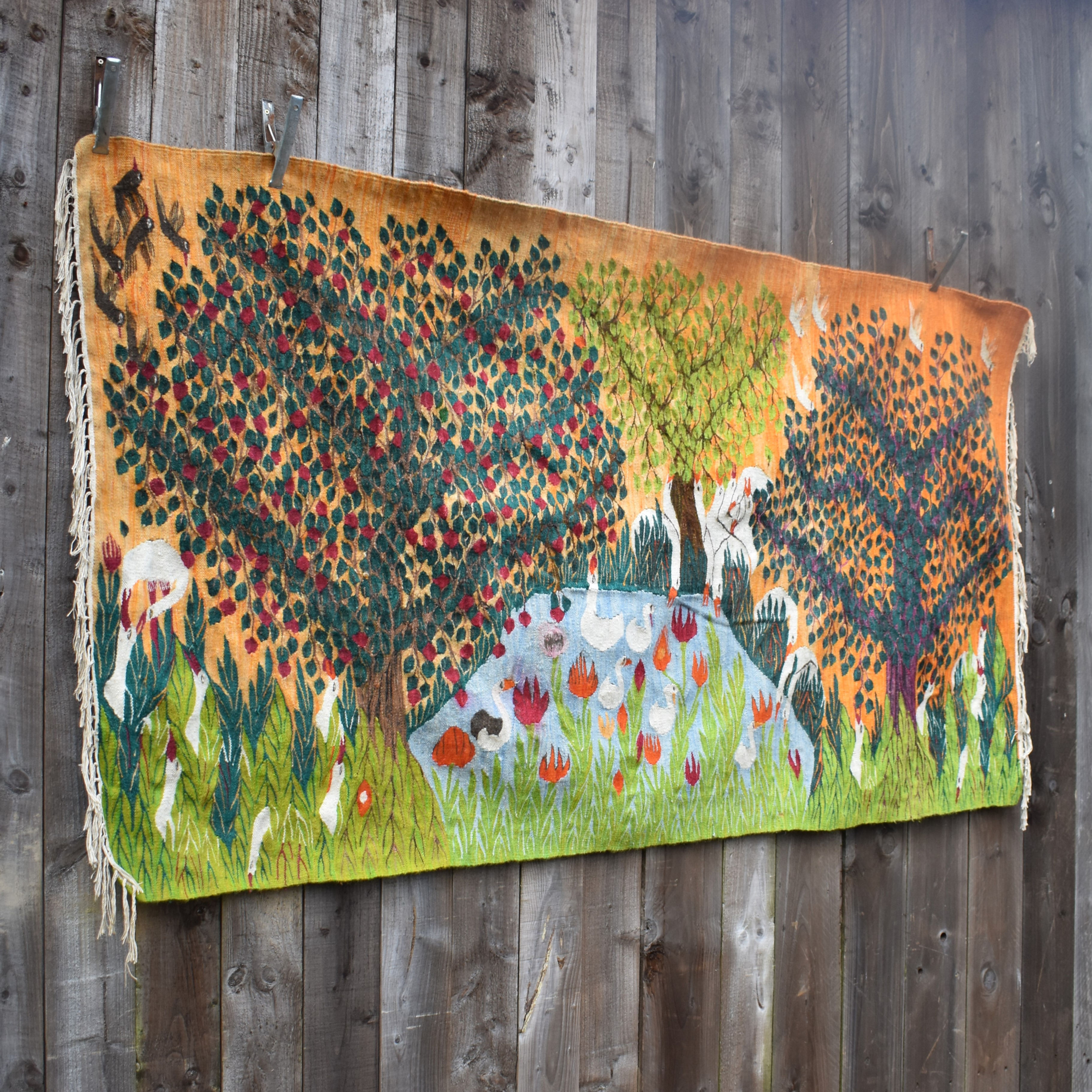 Vintage Egyptian Wissa Wassef Hand Made Tree of Life & Birds Tapestry Kilim Rug